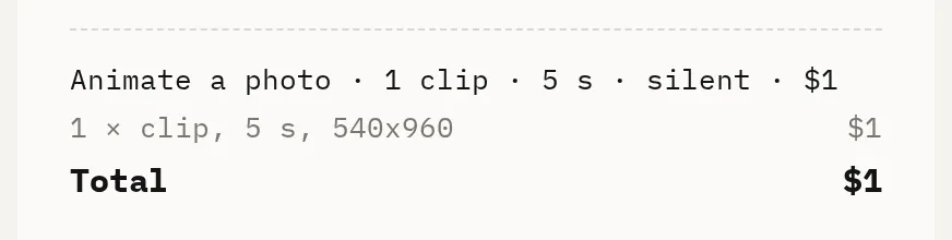 Checkout for one clip, with the price and the card form