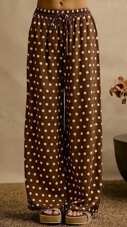 Still from a Sisif clip of polka-dot wide-leg pants, made from the product photo